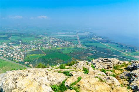 Mount Arbel With Migdal And The Sea Of Galilee Stock Image Image Of