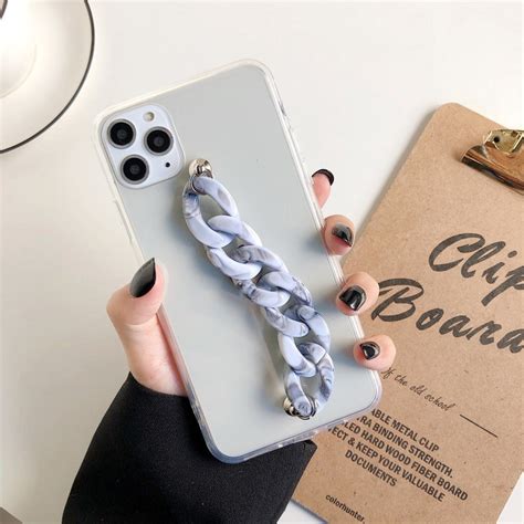 Marbled Chain Strap Handle Clear Phone Case Clean Minimal Etsy