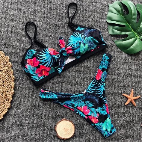 Nodelay 2018 Sexy Bikini Women Swimsuit Knot Front Swimwear Beach Bathing Suits Printed