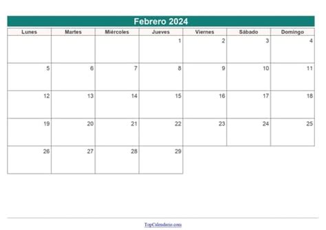 Calendario Febrero Para Imprimir Mensual