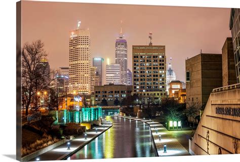 Indianapolis City Skyline At Night Wall Art Canvas Prints Framed