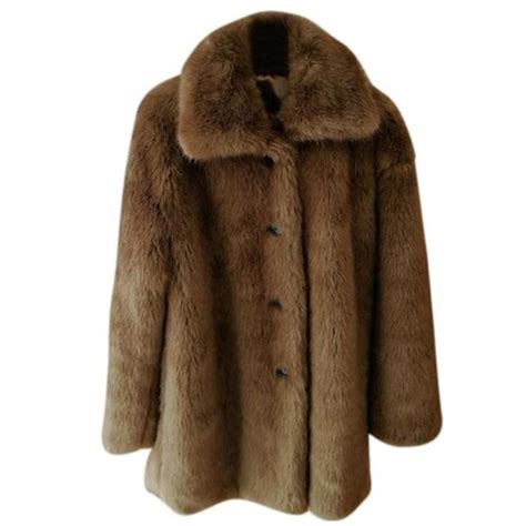 firstto stylish winter shaggy hairy faux fox fur coat vintage korea loose lapel single breasted