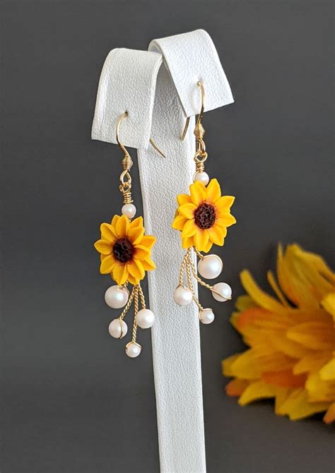 Sunflower Bridal Earring Sunflower Swarovski Pearl Necklace Diy