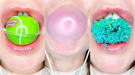 Asmr Bubble Gum Gummy Balls Pop Rock Popping Candy Satisfying Close Up Mouth Sounds Youtube