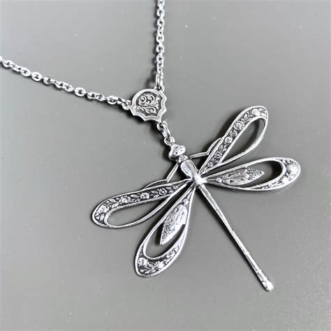 Silver Cutout Dragonfly Necklace Dragonfly Jewelry T For Etsy