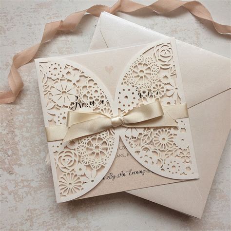 Pearl Laser Cut Wedding Invitation By Peach Wolfe Paper Co