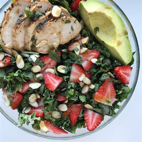 Massaged Kale Salad With Grilled Chicken Strawberries Basil And