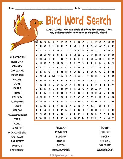 Bird Word Search In 2021 Word Puzzles For Kids Word Find Puzzles