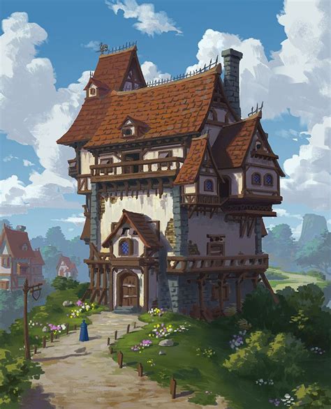 Artstation A House Xiaosheng Bai Fantasy House Fantasy Landscape