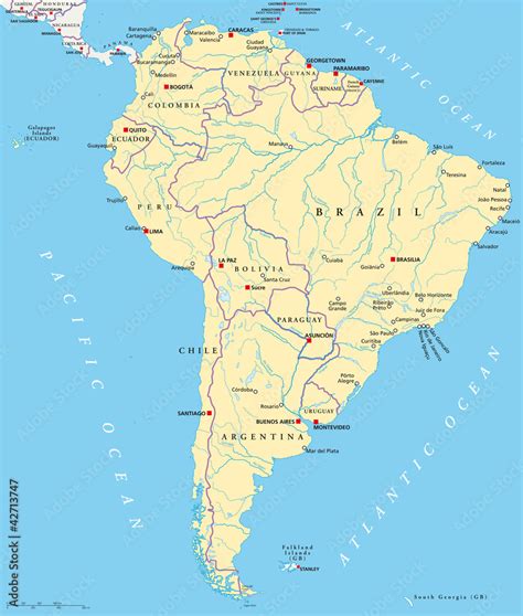 South America Political Map With Single States Capitals Most