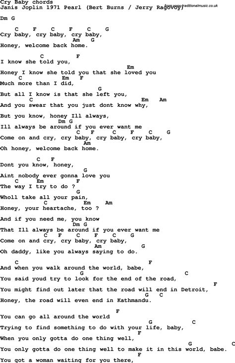 Song Lyrics With Guitar Chords For Cry Baby Janis Joplin