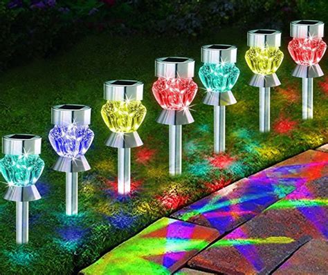 Solar Path Lights Outdoor Diamond Shaped Sparkling Color Changing