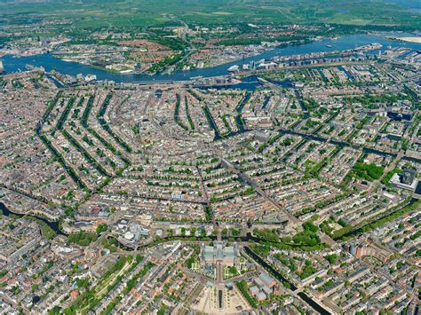 aerial view Amsterdam, canals seen from the Singelgracht with ...