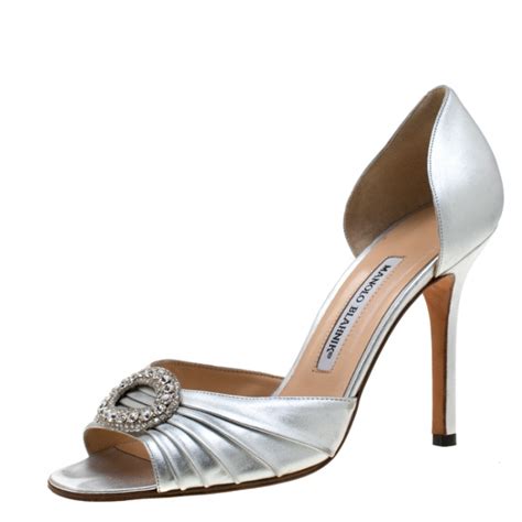Manolo Blahnik Silver Pleated Satin Sedaraby D Orsay Sandals Size 38 5