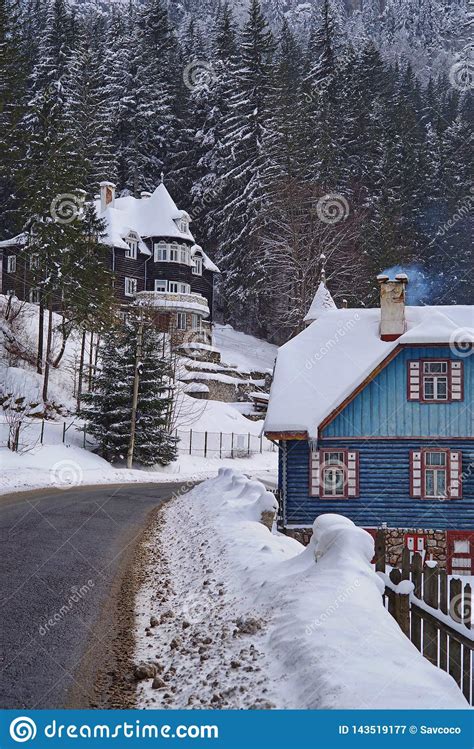 Winter Mountain Village Scene Stock Image Image Of Carpathian Cold