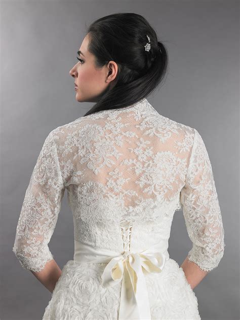 3 4 sleeve ivory bridal alencon lace bolero jacket lace 112