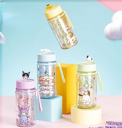 sanrio x miniso glittery character water bottle w cap moonguland
