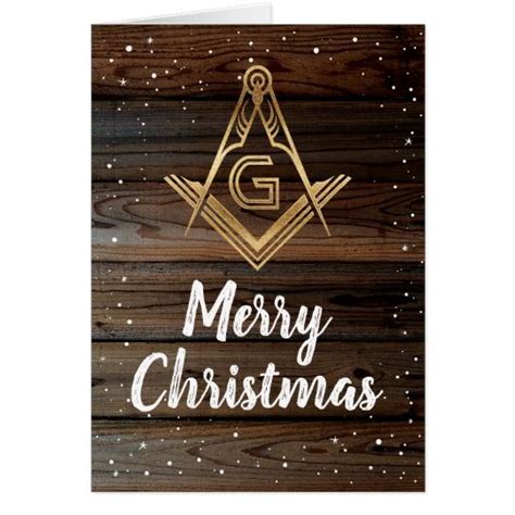 Rustic Wood Gold Masonic Christmas Cards Holiday Design