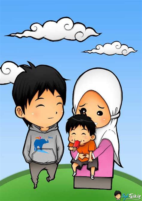 41 Gambar Kartun Keluarga Muslim 4 Anak Images