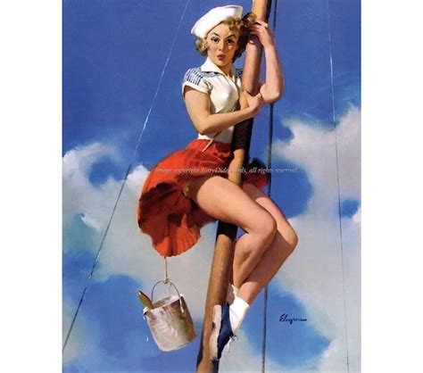 Pinup Girl Fabric Block Sailor Climbs Mast Repro Elvgren