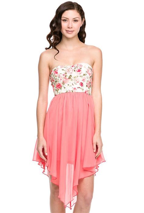 Dress Botanic Blossoms Floral Strapless Dress In Coral Sincerely