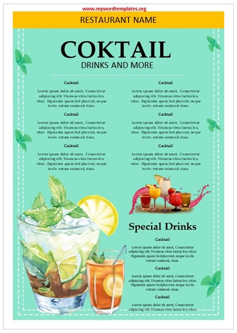 Free Cocktail Menu Template My Word Templates