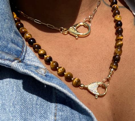 Tigers Eye Beaded Necklace And Large Clap Etsy
