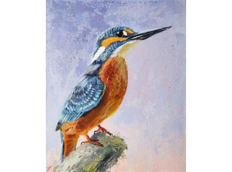 Kingfisher Painting Original Bird Wall Art By Acrylic Animal Etsy