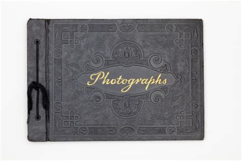 Antique Photography Book Cover Old Black Leather Photograph Album Stock