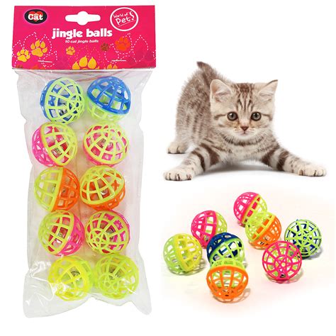 Cat Jingle Balls 10 Plastic Kitten Play Toys Bell Colour Chase Rattle