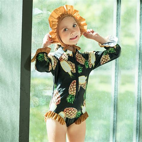 Kids Swimsuit For Girls Baby Long Sleeves Swimsuit One Piece Swimwear