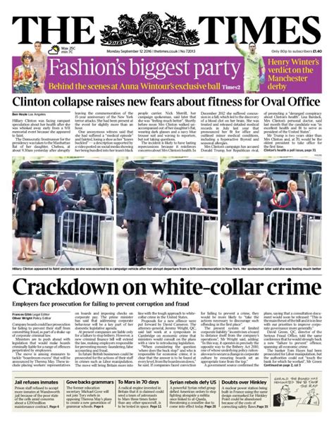Tomorrows Front Page Crackdown On White Collar Crime