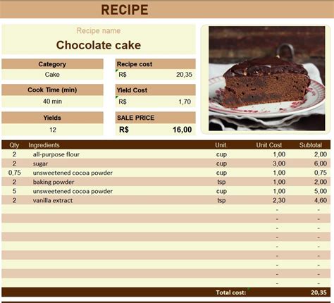 Recipe Sheets Template Excel Exsheets