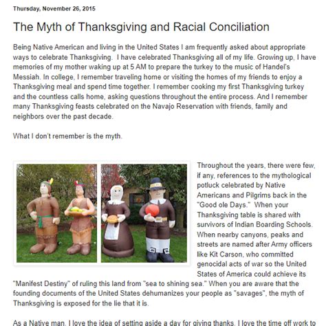 Article The Myth Of Thanksgiving And Racial Conciliation Sunday To