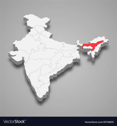 Assam State Location Within India 3d Map Vector Image