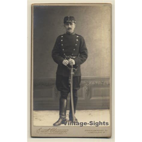 Emil Clausen Copenhagen Soldier With Saber Uniform Vintage Cdv