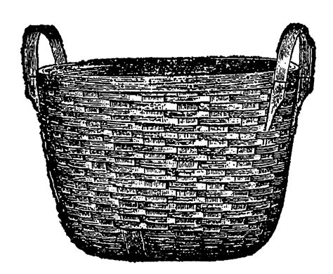 Digital Stamp Design: Laundry Wood Woven Basket Illustrations Vintage gambar png