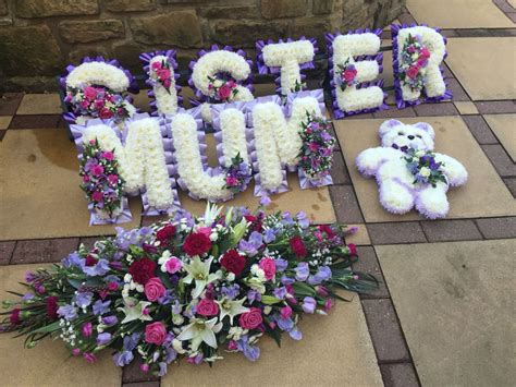 Mixed Funeral Flowers Mum Sister Bear And Casket Spray In Lilac