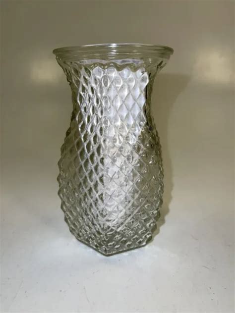 VINTAGE ANTIQUE HOOSIER Diamond Hobnail Clear Glass Vase 4071 Faceted 5
