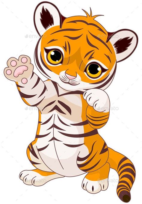 Illustration Of Cute Playful Tiger Cub Waving Hello Eps 8  High