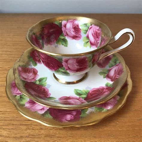 Royal Albert Old English Rose Vintage Teacup Trio Dark And Light Pink Rose Tea Cup Saucer