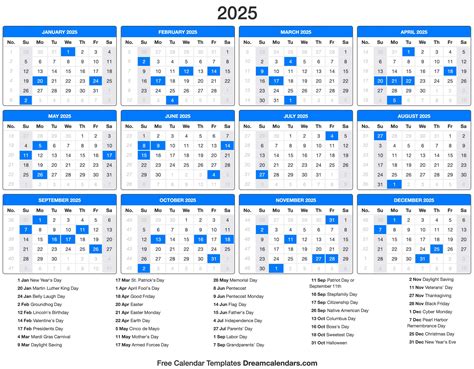 Calendar With Holidays For 2025