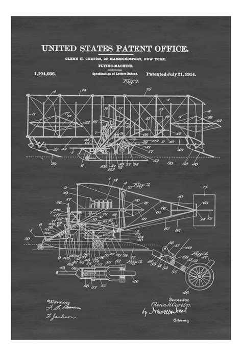 A Patent Print Poster Of A 1914 Flying Machine Invented By The