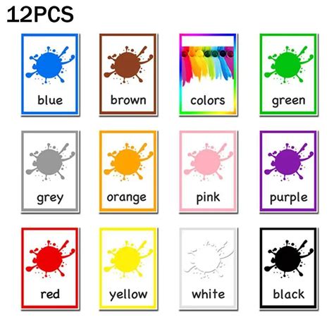 12pcs Kids English Learning Word Cards Color Flash Cards Memory Games
