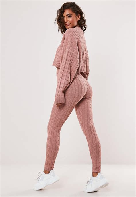 Missguided Rose Co Ord Cable Knit Leggings With Images Knit