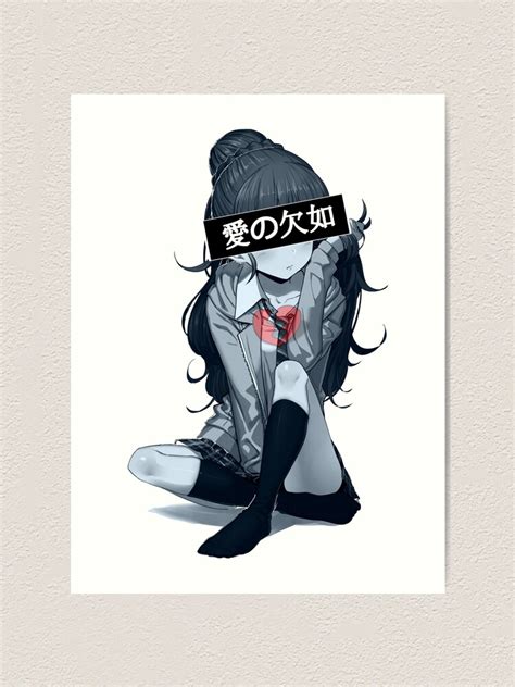 Sad Girl Anime Aesthetic Broken Heart Art Print By