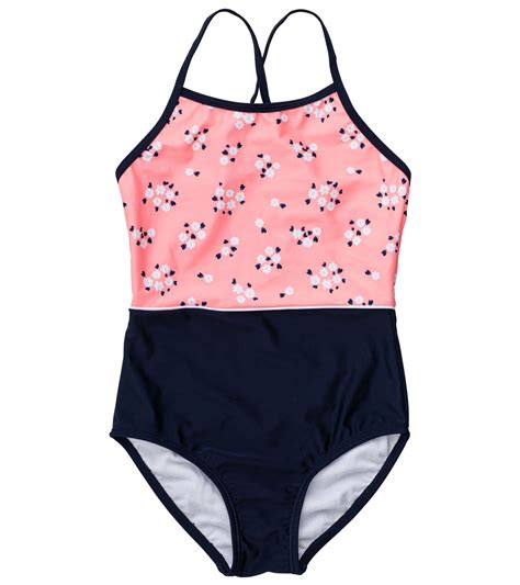 Snapper Rock Girls Ditsy Coral Classic Crossback Swimsuit Toddler