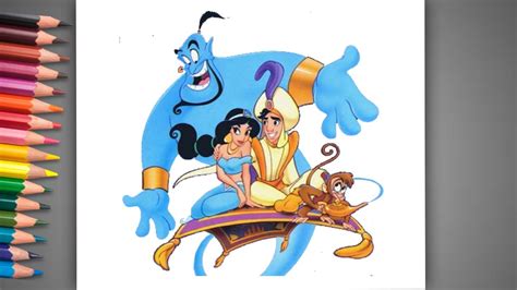 How To Draw Aladdin Jasmine Genie And Abu Aladdin Cartoon