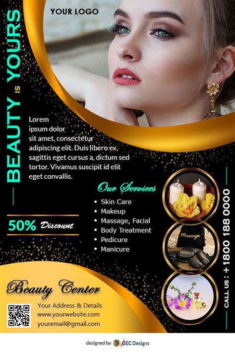Golden Beauty Salon Flyer Template Gec Designs In 2023 Beauty Salon