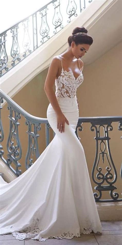 Roksanda leonie cady and satin mini dress ($1355). Mermaid Ivory Spaghetti Straps V Neck Wedding Dresses Lace ...